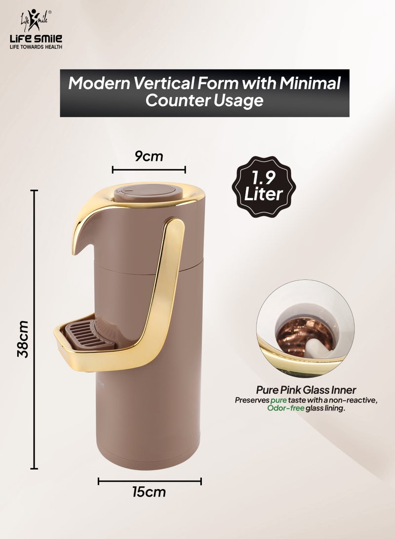 Life Smile موزع الشاي الفاخر بتقنية الشفط Life Smile سعة 1.9 لتر مع نظام قفل ذكي - مقاوم للتسرب، قاعدة دوارة وزجاج داخلي وردي - Image 3
