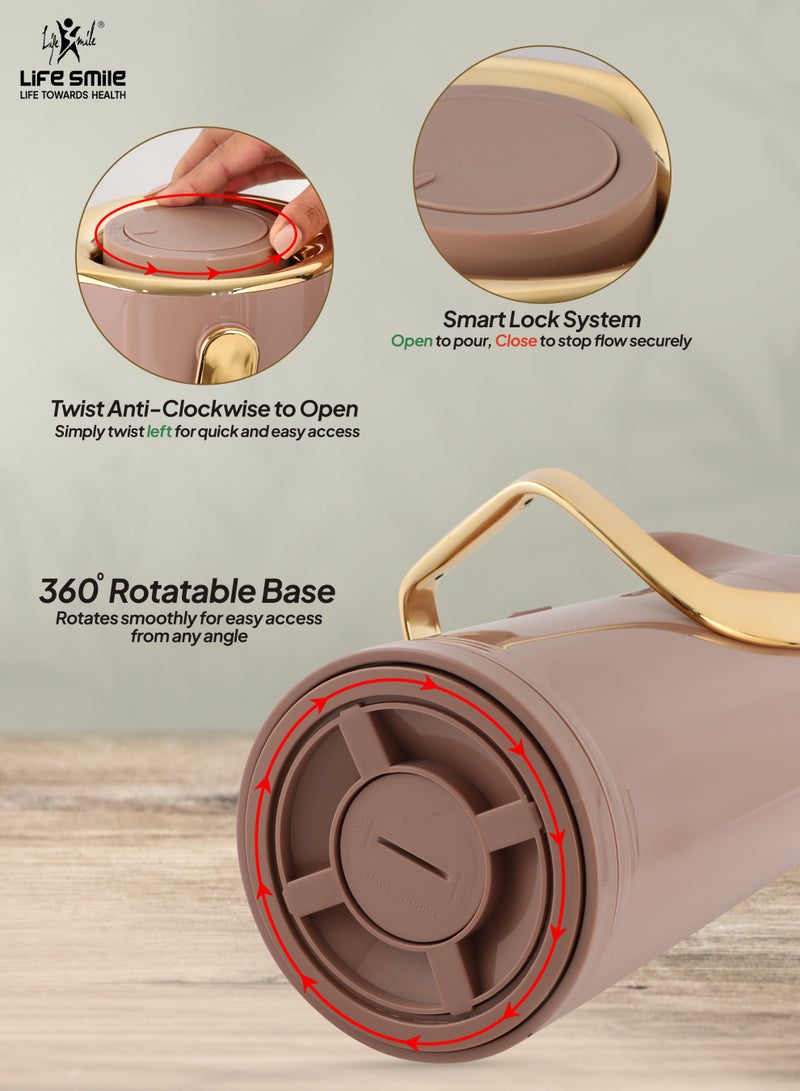 Life Smile موزع الشاي الفاخر بتقنية الشفط Life Smile سعة 1.9 لتر مع نظام قفل ذكي - مقاوم للتسرب، قاعدة دوارة وزجاج داخلي وردي - Image 2
