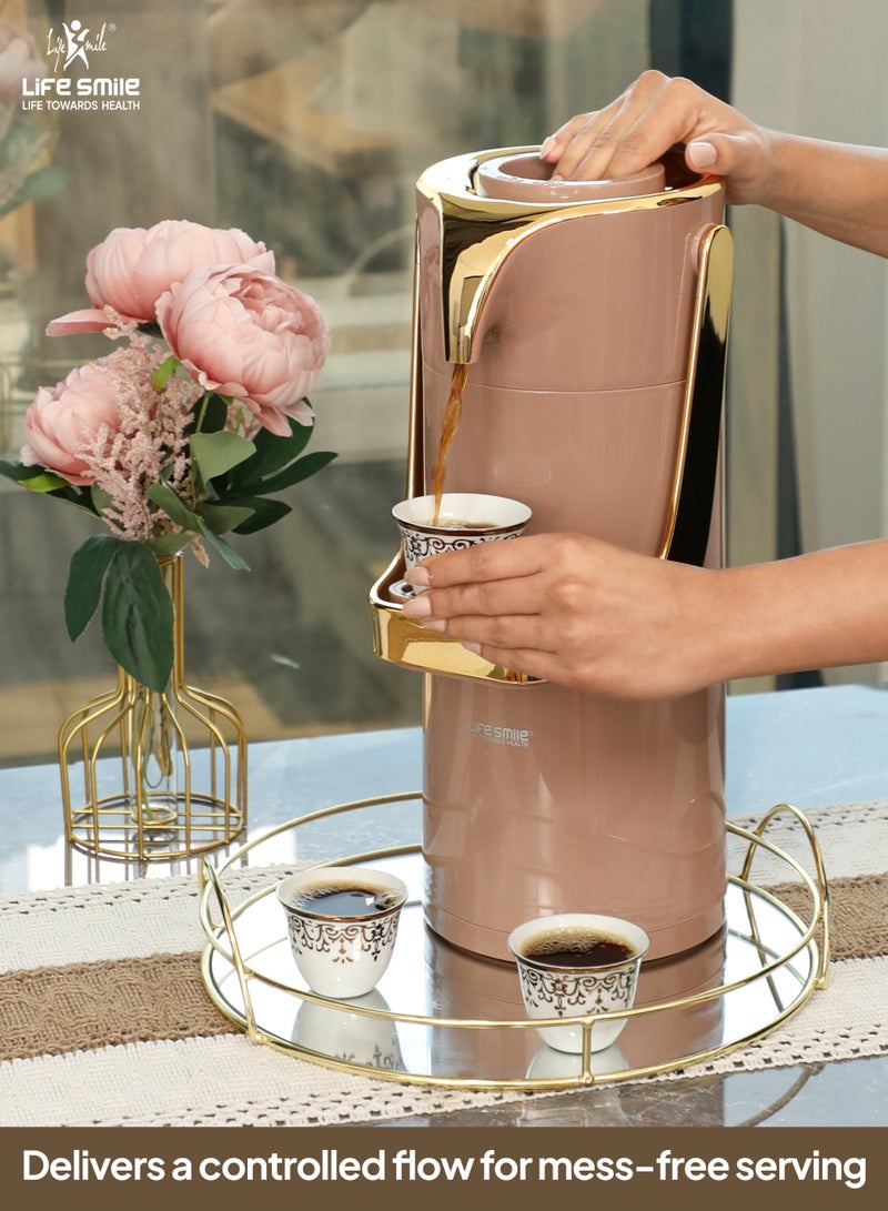 Life Smile موزع الشاي الفاخر بتقنية الشفط Life Smile سعة 1.9 لتر مع نظام قفل ذكي - مقاوم للتسرب، قاعدة دوارة وزجاج داخلي وردي - Image 4