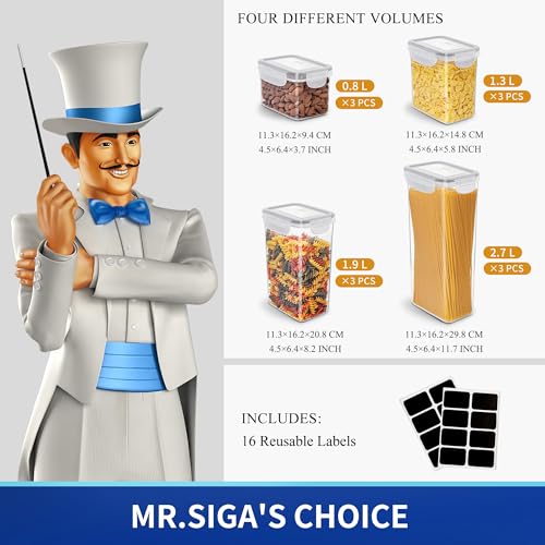 Mr Siga MR.SIGA 16 Pack Airtight Food Storage Container Set, BPA Free Kitchen Pantry Organization, Kitchen Canisters for Cereal, Spaghetti, includes 24 Reusable Sticker Labels - Image 3