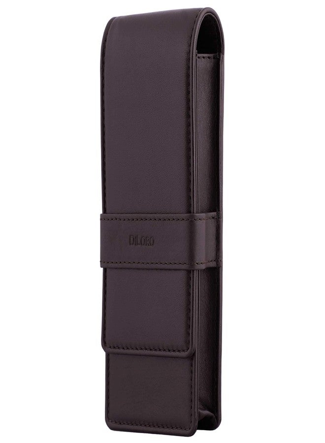 DiLoro Leather Triple Pen Case Pencil Pouch Holder for Three Fountain Ballpoint Rollerball Pens and Pencils (Brown) - Image 2