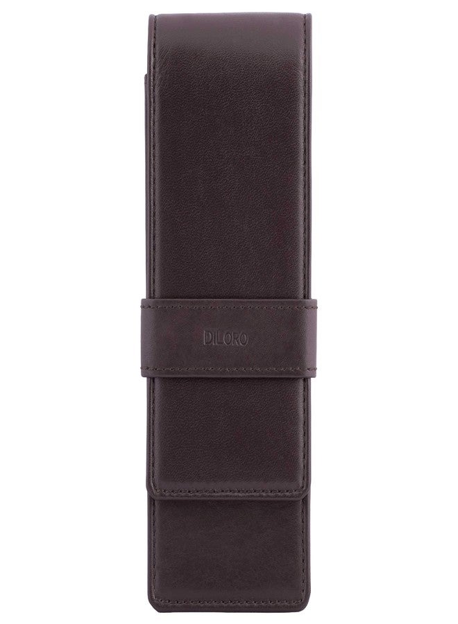 DiLoro Leather Triple Pen Case Pencil Pouch Holder for Three Fountain Ballpoint Rollerball Pens and Pencils (Brown) - Image 1