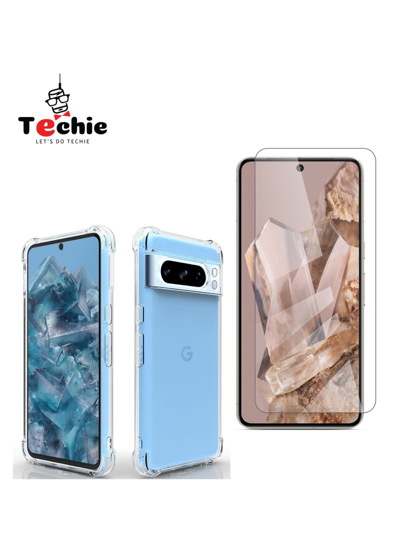 Techie - حافظة Google Pixel 8 Pro وواقي الشاشة كومبو 2 في 1 - حافظة شفافة من مادة TPU مع واقي شاشة من الزجاج المقوى عالي الدقة - Image 1