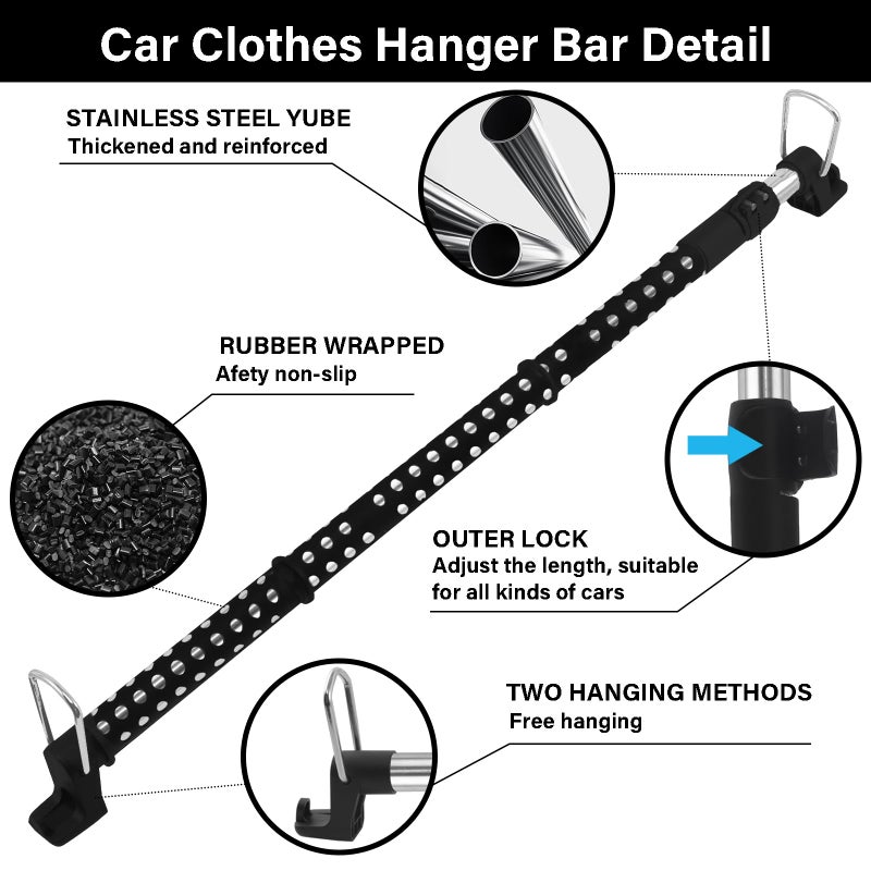 UEGHNS Car Clothes Hanger Bar, Clothes Rack for Car Telescopic Adjustable 34-54inch Heavy Duty Car Clothes Rack Suitable For Cars Trucks SUVs RVs Toad Trippers RVs. (34-54inch) - Image 4