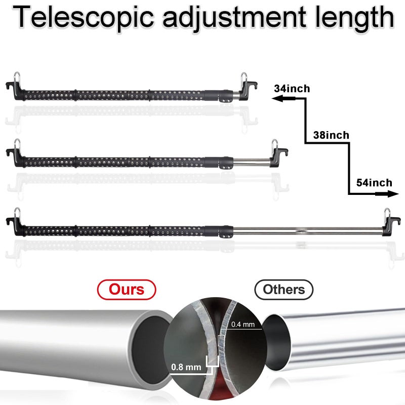 UEGHNS Car Clothes Hanger Bar, Clothes Rack for Car Telescopic Adjustable 34-54inch Heavy Duty Car Clothes Rack Suitable For Cars Trucks SUVs RVs Toad Trippers RVs. (34-54inch) - Image 2