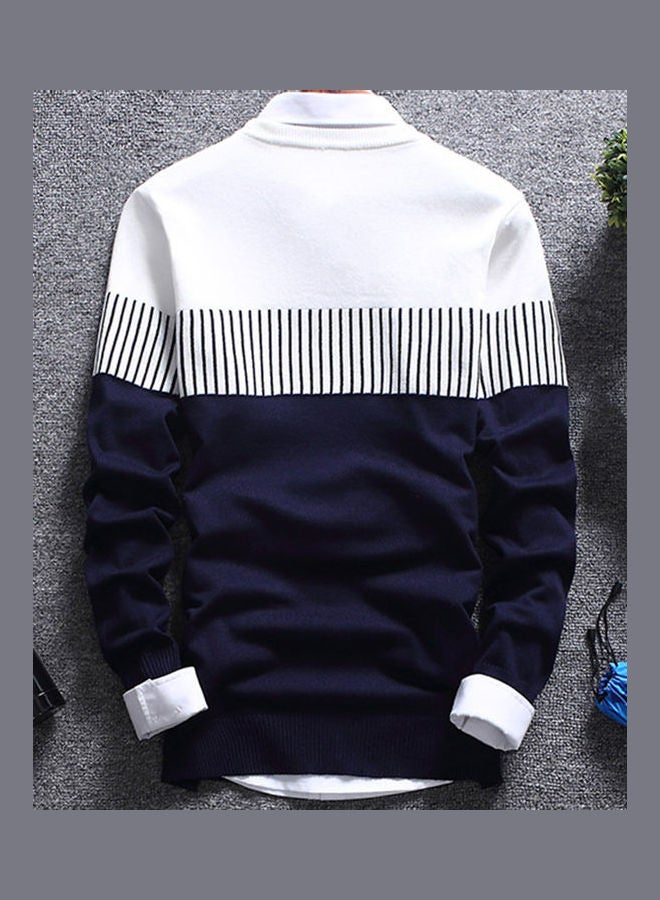 NIBEMINENT Fashion Men Knitted Sweater Block Patchwork Blue/White  - Image 2