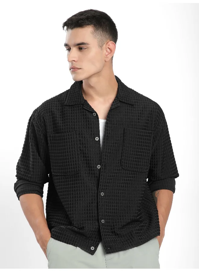 Beyoung Black Bubble Textured Shacket