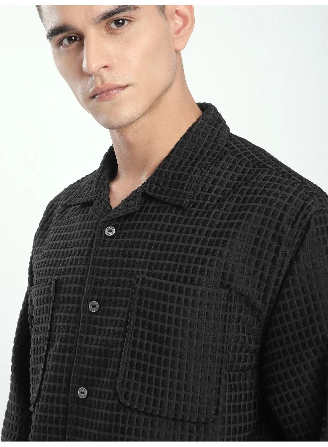 Beyoung Black Bubble Textured Shacket