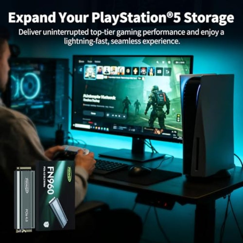 تطبيق أجهزة الكمبيوتر المحمولة لأجهزة الكمبيوتر المكتبية PS5، NVMe PCIe Gen4 x4 M.2 2280 SSD، أسود، سعة 1 تيرابايت مع مبدد حراري وذاكرة تخزين مؤقت SLC ديناميكية - Image 2