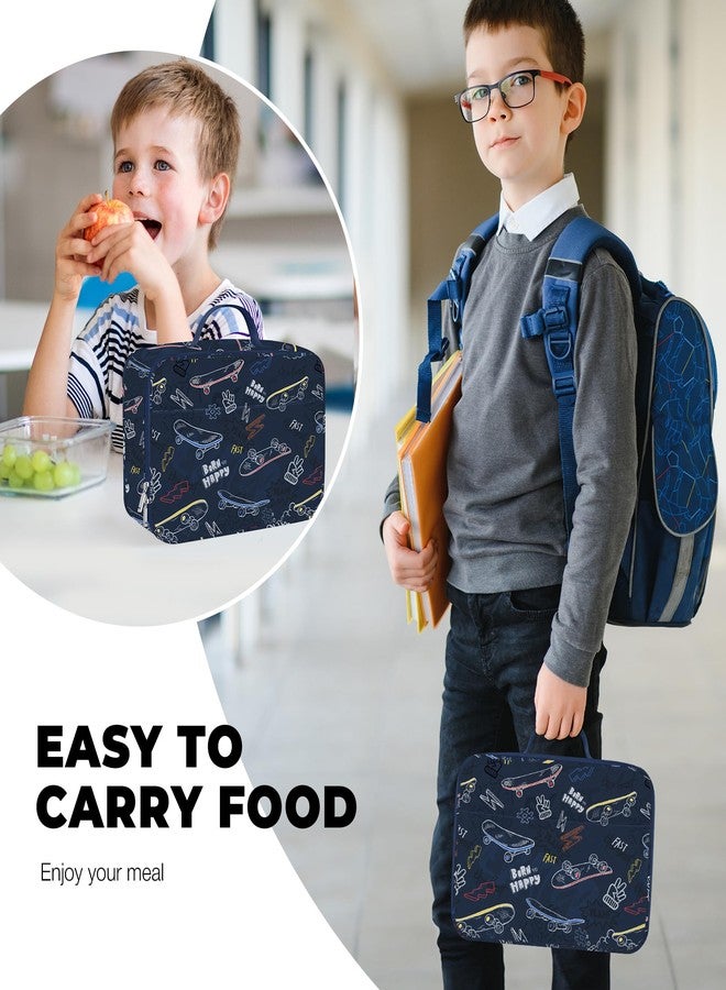 Clastyle Gamer Insulated Kids Lunch Bag Large Thermal Cooler Bag for Boy Picnic School Lunch Box Tote,Skateboard Silhouette - Image 2