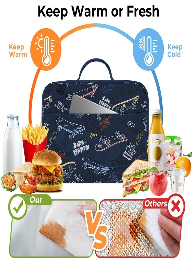 Clastyle Gamer Insulated Kids Lunch Bag Large Thermal Cooler Bag for Boy Picnic School Lunch Box Tote,Skateboard Silhouette - Image 3