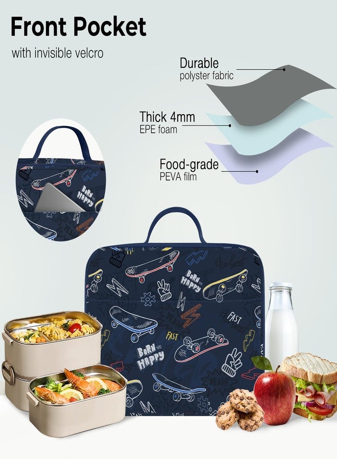 Clastyle Gamer Insulated Kids Lunch Bag Large Thermal Cooler Bag for Boy Picnic School Lunch Box Tote,Skateboard Silhouette - Image 5