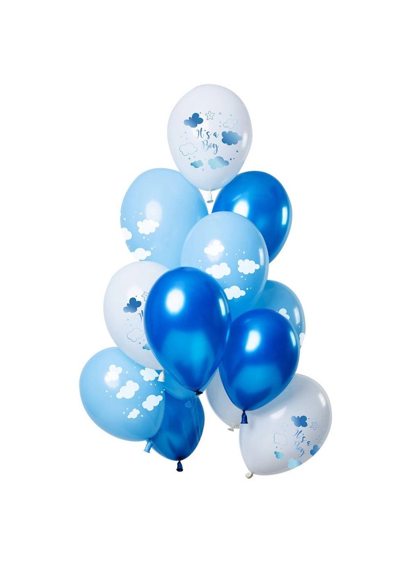 Folat It's A Boy Balloon Bouquet Blue White Cloud 30cm 12-Pack