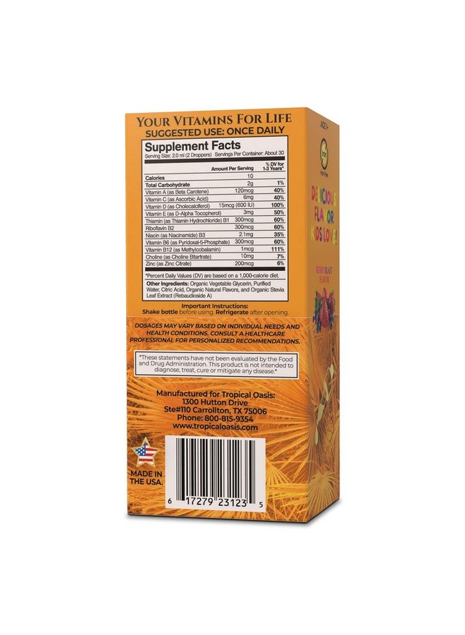 تروبيكال أويسيز فيتامينات متعددة سائلة للأطفال من تروبيكال أواسيس، عضوي معتمد من وزارة الزراعة الأمريكية، للأطفال الصغار | قطرات فيتامينات سائلة عضوية للأطفال من عمر سنة إلى ثلاث سنوات | يدعم صحة الجهاز المناعي | خالي من السكر | نباتي | غير معدل وراثيًا | 2 أونصة سائلة - Image 2