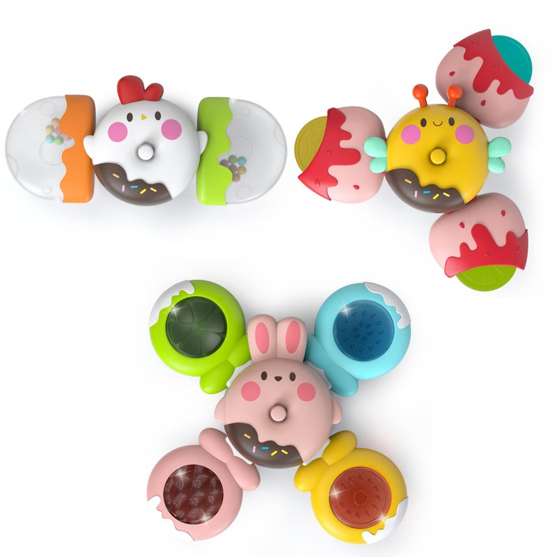 LiKee Strong Suction Cup Fidget Rotating Sensory Bath Toys for Baby 12 18 Months Airplane Car Travel Table & Window Toys for 1 2 Years Old Toddler Boys and Girls (Candy) - Image 1