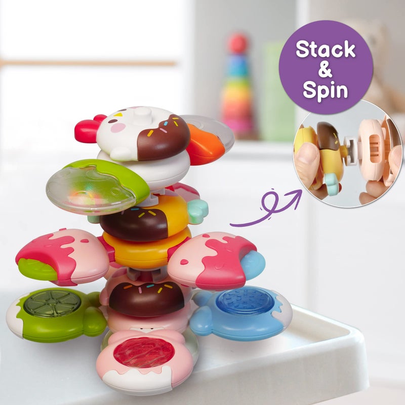LiKee Strong Suction Cup Fidget Rotating Sensory Bath Toys for Baby 12 18 Months Airplane Car Travel Table & Window Toys for 1 2 Years Old Toddler Boys and Girls (Candy) - Image 2