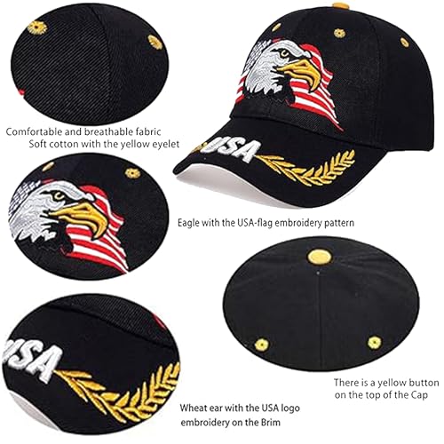IZUS USA-Flag Eagles-Hat American Baseball-Cap Embroidered (Free Size, Black) - Image 4