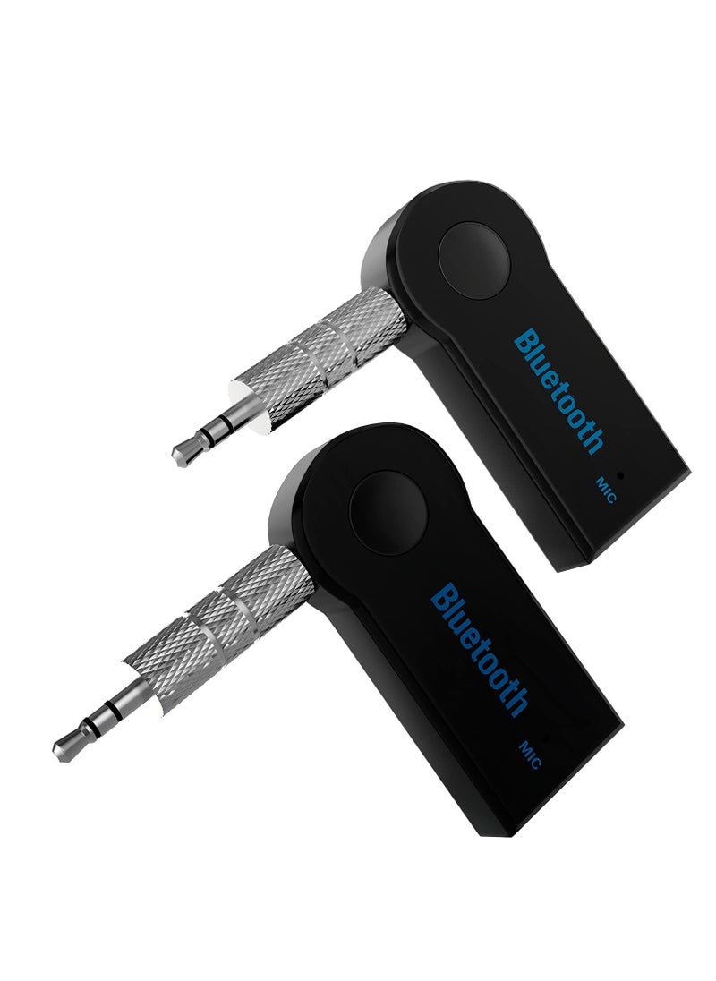 Bluetooth Adapter for Car Aux Wireless Bluetooth 4.0 Adapters, 2 Pcs Low Latency Noise Cancelling Audio Receiver for Home Stereo,Wired Headphones,Hands-Free Call,Dual Device,Connection,Speakers,Black
