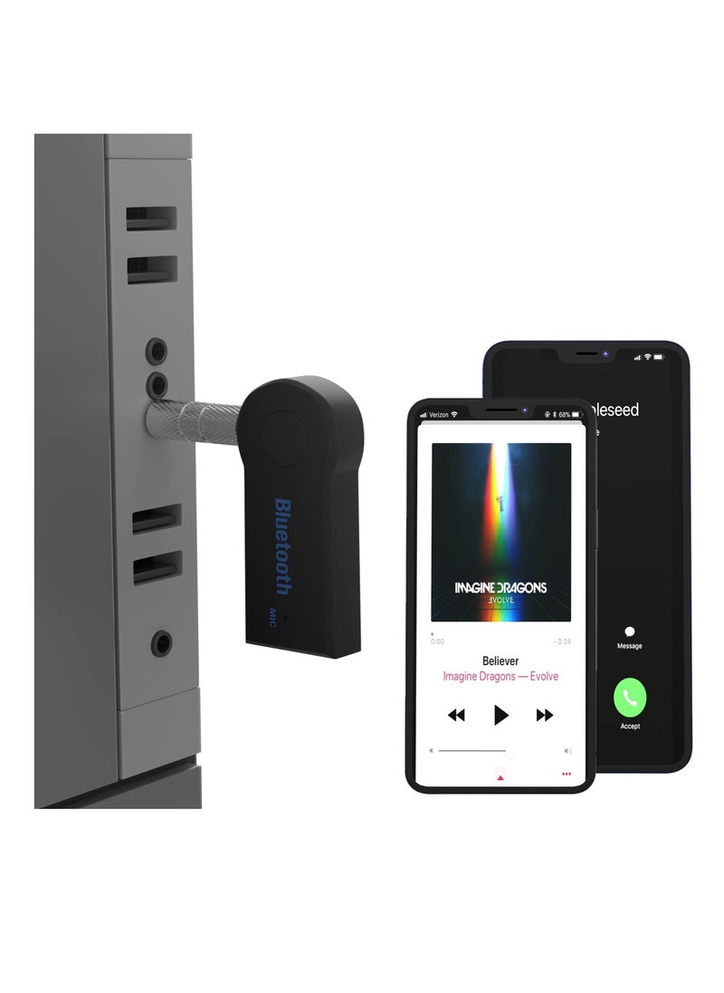 Bluetooth Adapter for Car Aux Wireless Bluetooth 4.0 Adapters, 2 Pcs Low Latency Noise Cancelling Audio Receiver for Home Stereo,Wired Headphones,Hands-Free Call,Dual Device,Connection,Speakers,Black