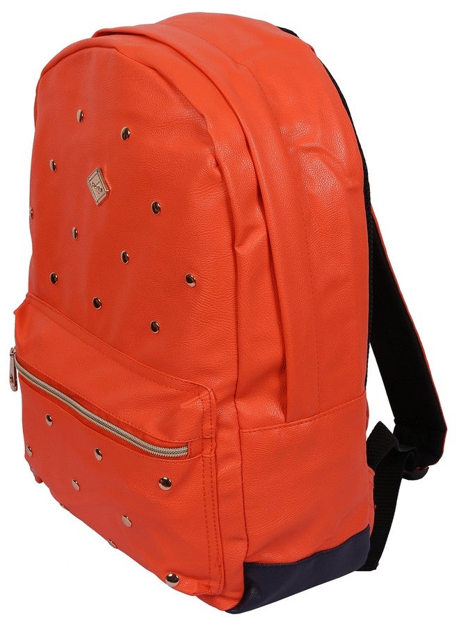 HOOM Classic Casual Printed PU Leather Unisex School Student Laptop Backpack Suits for Camping, Traveling & Fits TAB and other accessories. (tangerine orange) - Image 2
