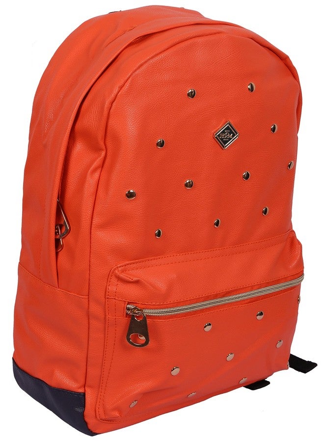 HOOM Classic Casual Printed PU Leather Unisex School Student Laptop Backpack Suits for Camping, Traveling & Fits TAB and other accessories. (tangerine orange) - Image 3