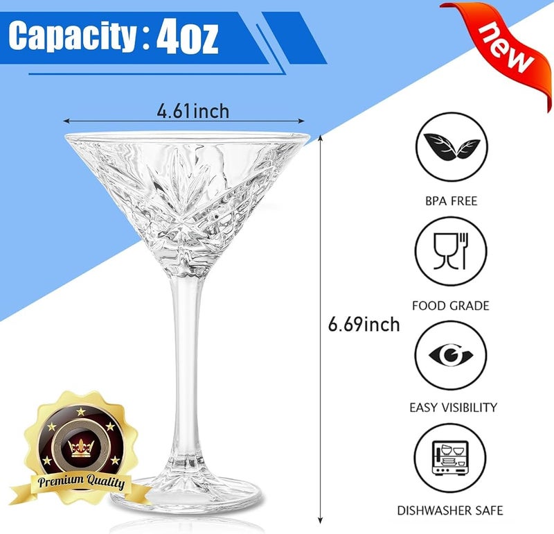 SYOSI Vintage Martini Glasses, Set of 4 Crystal Coupe Glasses, 4oz Stemmed Cocktail Glasses, Margarita Cups, Champagne Glasses, Espresso Martini, Manhattan, Bar Glassware, Elegant Gifts - Image 2