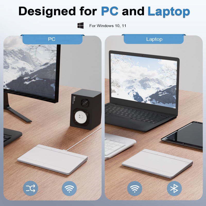Tacti Trix Wireless Bluetooth Trackpad for Windows 10/11, Supports 3 Connection Modes, High-Precision Multi-Gesture Touchpad, Compatible with PC Laptop Computer - Image 2