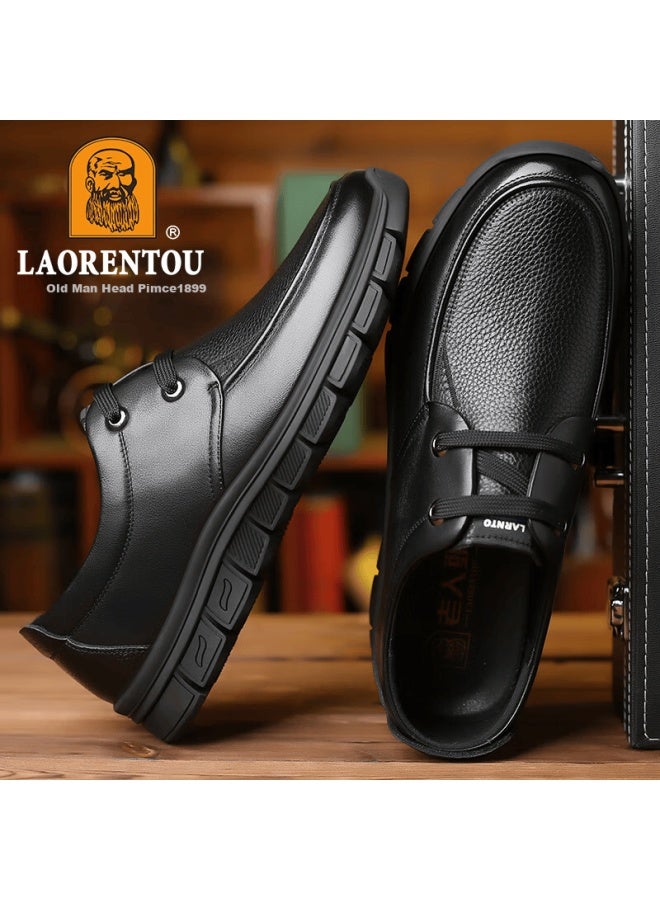 Laorentou Spring Autumn Men's Business Casual Round Toe Leather Lace-up Dad Shoes A90222 Black Size 40 - Image 2