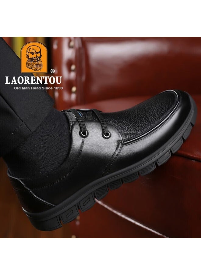 Laorentou Spring Autumn Men's Business Casual Round Toe Leather Lace-up Dad Shoes A90222 Black Size 40 - Image 1