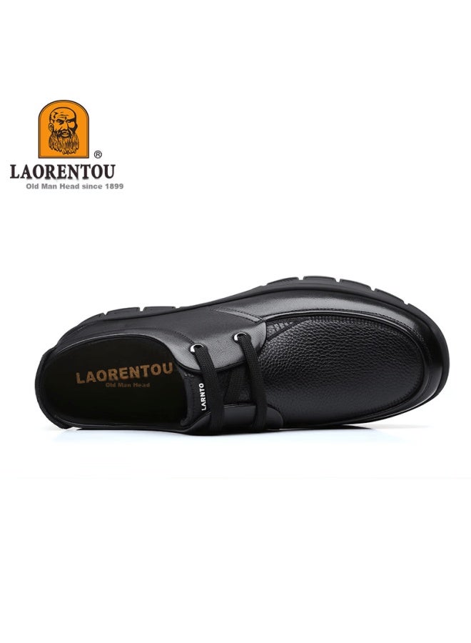 Laorentou Spring Autumn Men's Business Casual Round Toe Leather Lace-up Dad Shoes A90222 Black Size 40 - Image 4