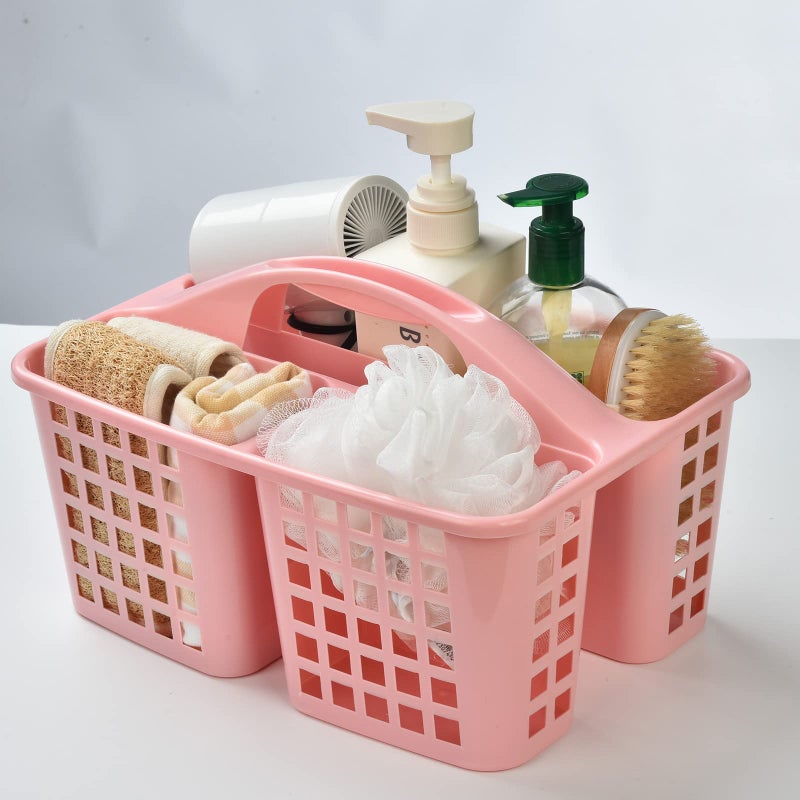 ALINK Plastic Shower Caddy Basket with Compartments  Portable Divided Cleaning Supply Storage Organizer with Handle for College Dorm Bathroom - Pink - Image 2
