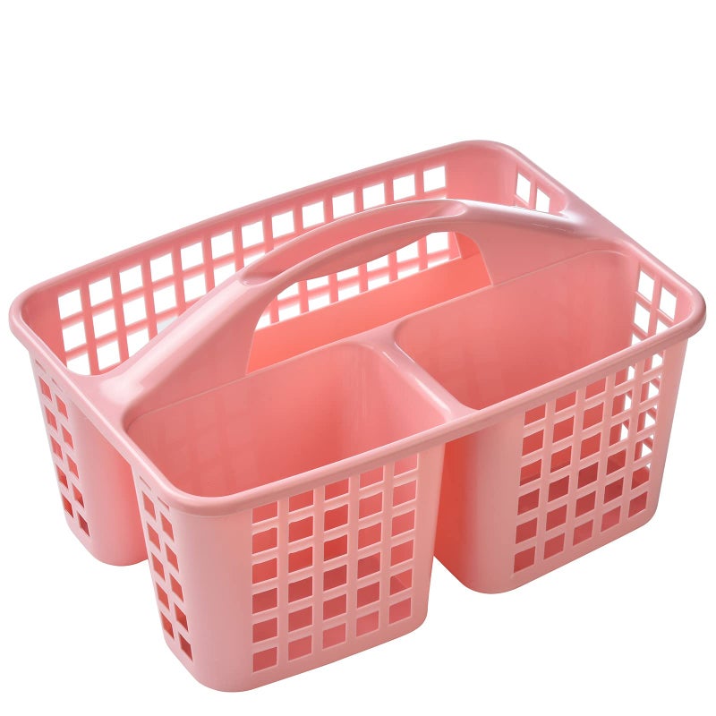 ALINK Plastic Shower Caddy Basket with Compartments  Portable Divided Cleaning Supply Storage Organizer with Handle for College Dorm Bathroom - Pink - Image 1