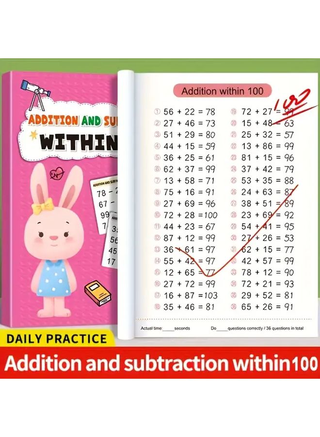 Math Workbook 2232 Addition Subtraction Problems Within 100 64 Pages Mental Arithmetic Exercises 1st 2nd Grade - Image 1