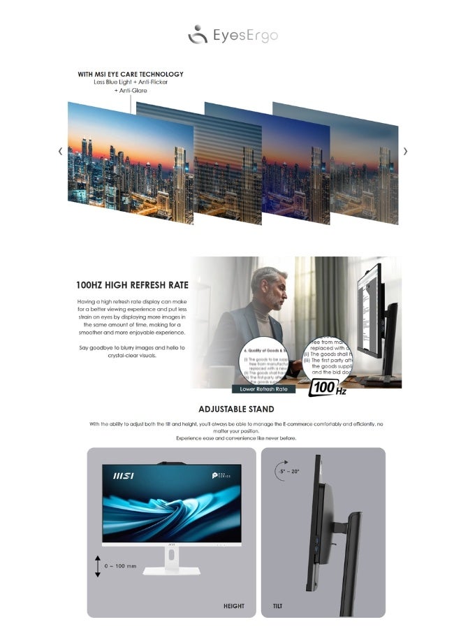 MSI PRO AP272P 14M All-In-On Desktop PC – 27” FHD IPS Display, Intel Core i7-14700 (14th Gen) , 8GB DDR5 RAM, 512GB PCIe NVMe SSD, Intel® Iris® Xe UHD Graphics, WiFi 6E, Built-in Webcam, Keyboard & Mouse, DOS, Black English Black - Image 3