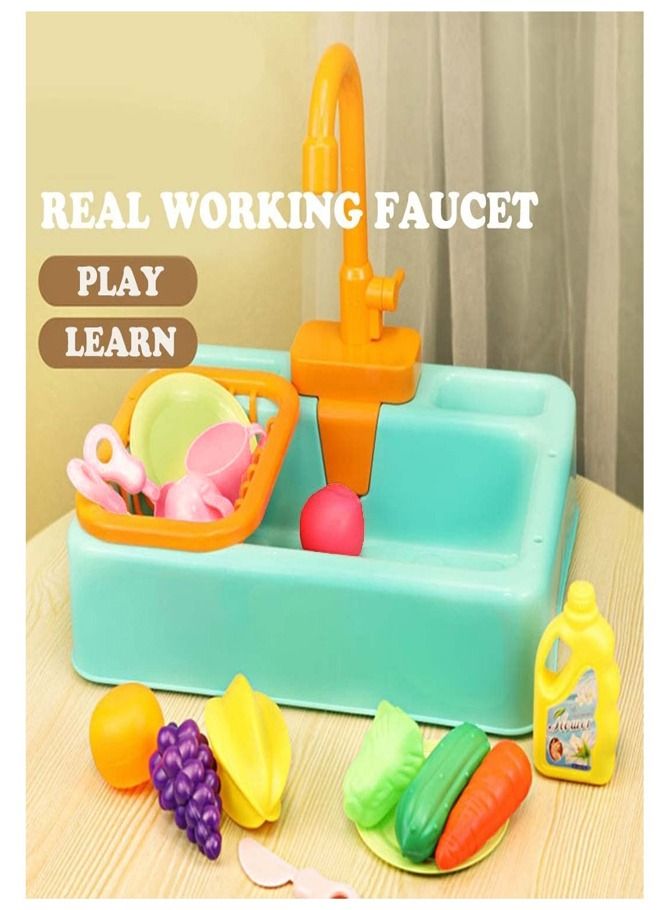 AMERTEER Kitchen Sink Playset with Realistic Faucet – Fun Pretend Play Toy with Dishes and Cleaning Tools for Toddlers - Image 3