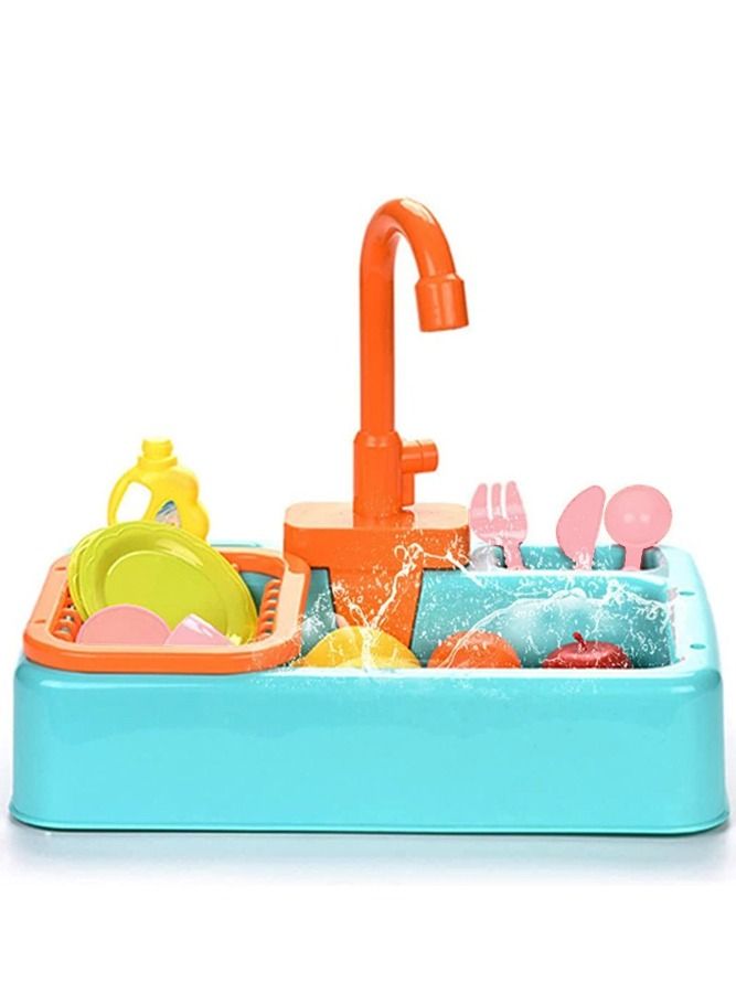 AMERTEER Kitchen Sink Playset with Realistic Faucet – Fun Pretend Play Toy with Dishes and Cleaning Tools for Toddlers - Image 1