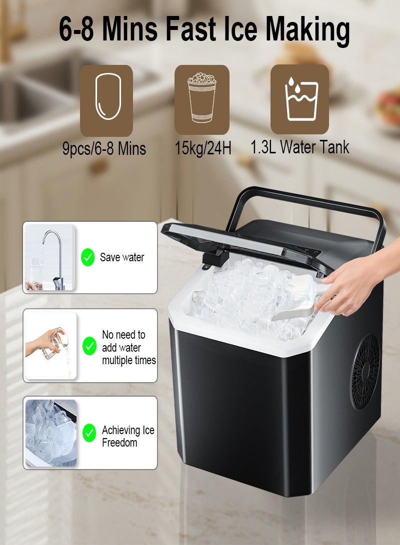 iMESA Ice Maker Countertop, Self Cleaning Ice Machine with Handle, Ice Scoop and Basket, 9 Ice Cubes Ready in 6 Mins, 2 Sizes of Ice Cubes, Low voice, Ice Maker for Home, Kitchen, Office, Party, Black - Image 2