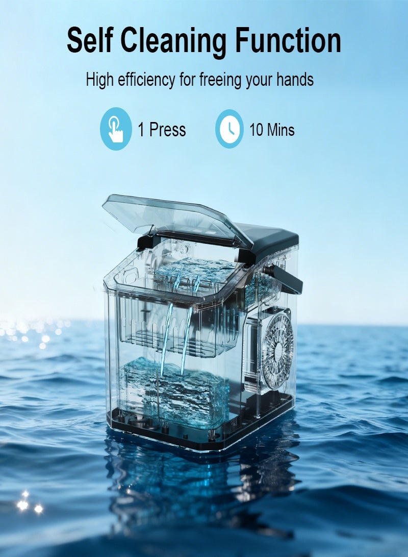 iMESA Ice Maker Countertop, Self Cleaning Ice Machine with Handle, Ice Scoop and Basket, 9 Ice Cubes Ready in 6 Mins, 2 Sizes of Ice Cubes, Low voice, Ice Maker for Home, Kitchen, Office, Party, Black - Image 3