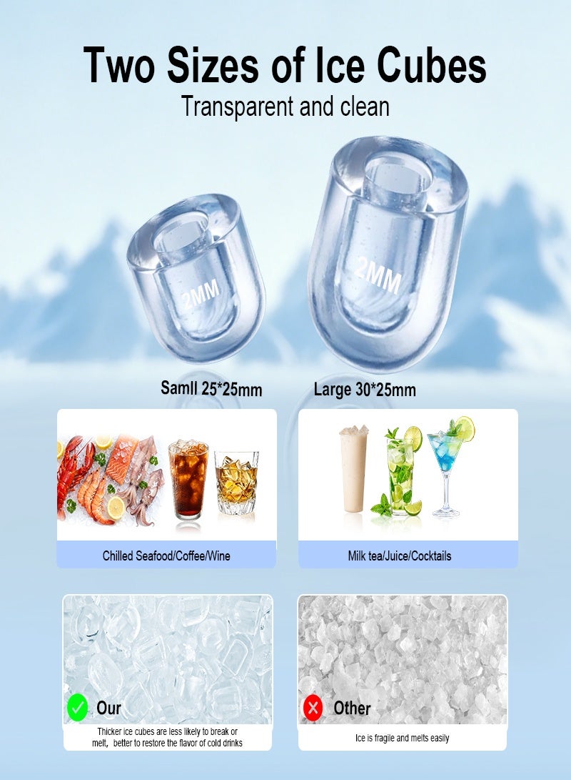 iMESA Ice Maker Countertop, Self Cleaning Ice Machine with Handle, Ice Scoop and Basket, 9 Ice Cubes Ready in 6 Mins, 2 Sizes of Ice Cubes, Low voice, Ice Maker for Home, Kitchen, Office, Party, Black - Image 4