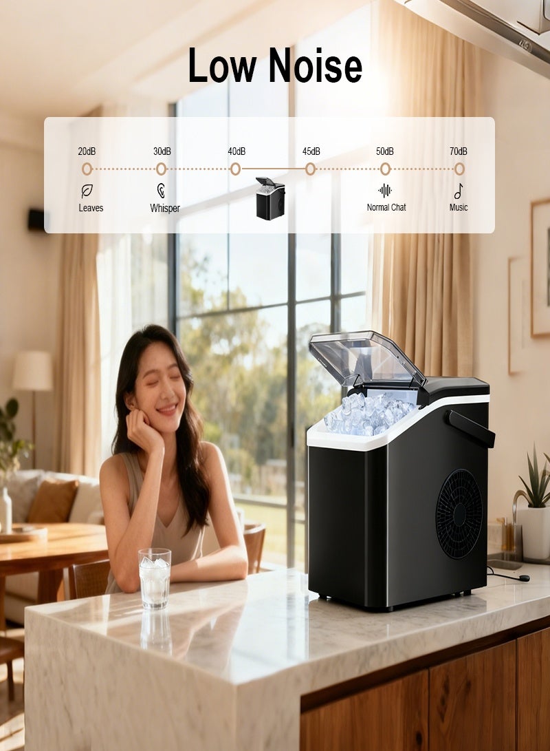 iMESA Ice Maker Countertop, Self Cleaning Ice Machine with Handle, Ice Scoop and Basket, 9 Ice Cubes Ready in 6 Mins, 2 Sizes of Ice Cubes, Low voice, Ice Maker for Home, Kitchen, Office, Party, Black - Image 5