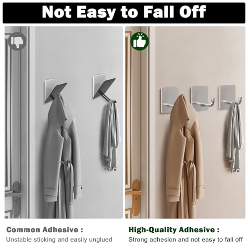 Livabber Adhesive Towel Hooks, 304 Stainless Steel Self Sticky Wall Hooks Waterproof Shower Hooks for Robe/Clothes, No Drilling Towel Hangers for Bathroom Kitchen Bedroom (Brushed Nickel, 6 Packs) - Image 4