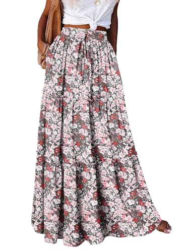 onlypuff Maxi Skirt for Women Boho Western Skirts High Waist Long Skirt with Pockets Fall Festival Outfits Clothing GreyPinkFlower XXL - Image 4