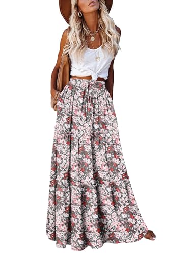 onlypuff Maxi Skirt for Women Boho Western Skirts High Waist Long Skirt with Pockets Fall Festival Outfits Clothing GreyPinkFlower XXL - Image 5