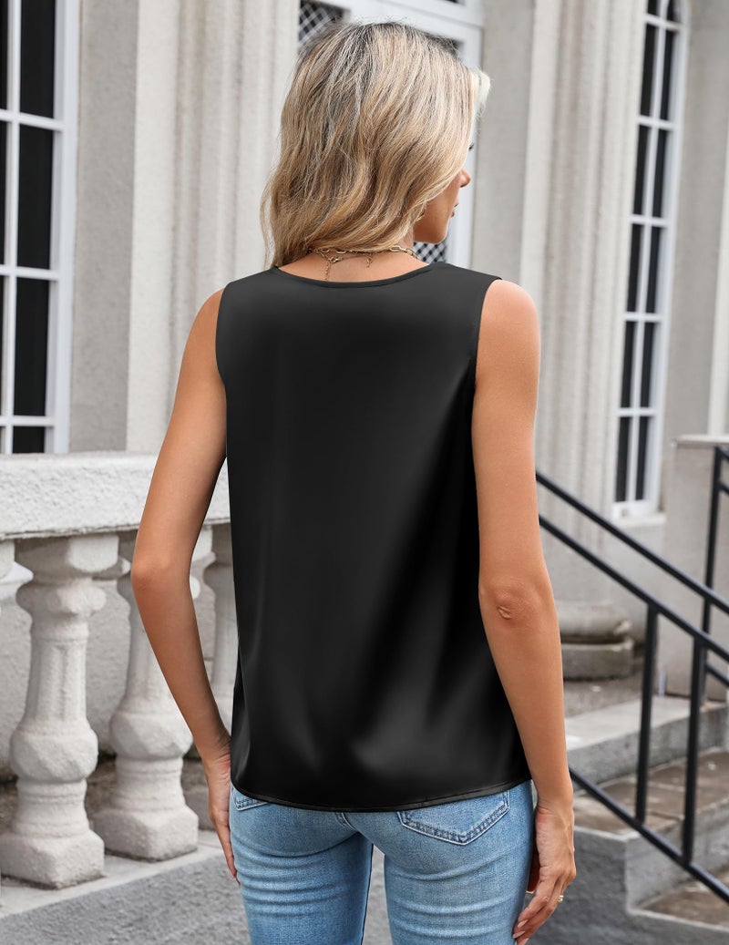 Zeagoo Silk Camisole Tops for Women V Neck Sleeveless Satin Tank Tops 2026 Summer Dressy Casual Blouses Work Shirts Black - Image 2