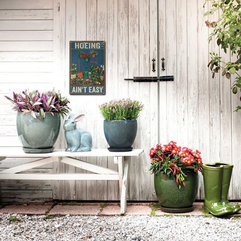 MOLESS Funny Garden Sign â€“ Hoeing Ainâ€™t Easy | 12x8â€³ Vintage Metal Sign for Outdoor Garden Decor - Comical Gardening Gift for Women & Plant Lovers, 2485 - Image 3