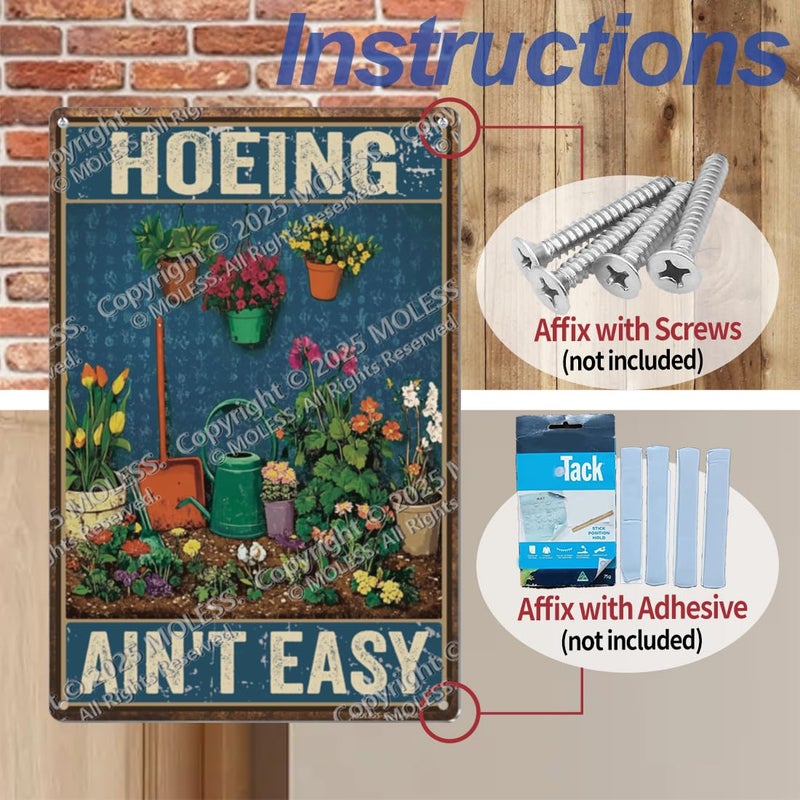 MOLESS Funny Garden Sign â€“ Hoeing Ainâ€™t Easy | 12x8â€³ Vintage Metal Sign for Outdoor Garden Decor - Comical Gardening Gift for Women & Plant Lovers, 2485 - Image 4