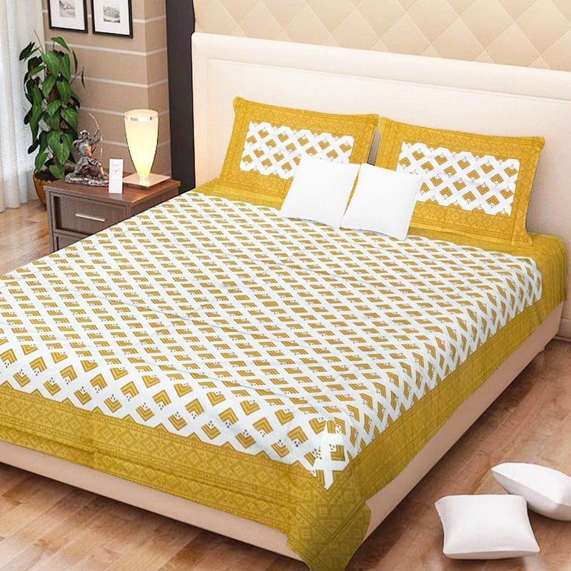 SDC Dreams HomeShop 100 Pure Cotton Rajasthani Tradition Queen Size Double Bedsheets with 2 Pillow Covers Queen Size Jaipuri Bedspreads - Image 1