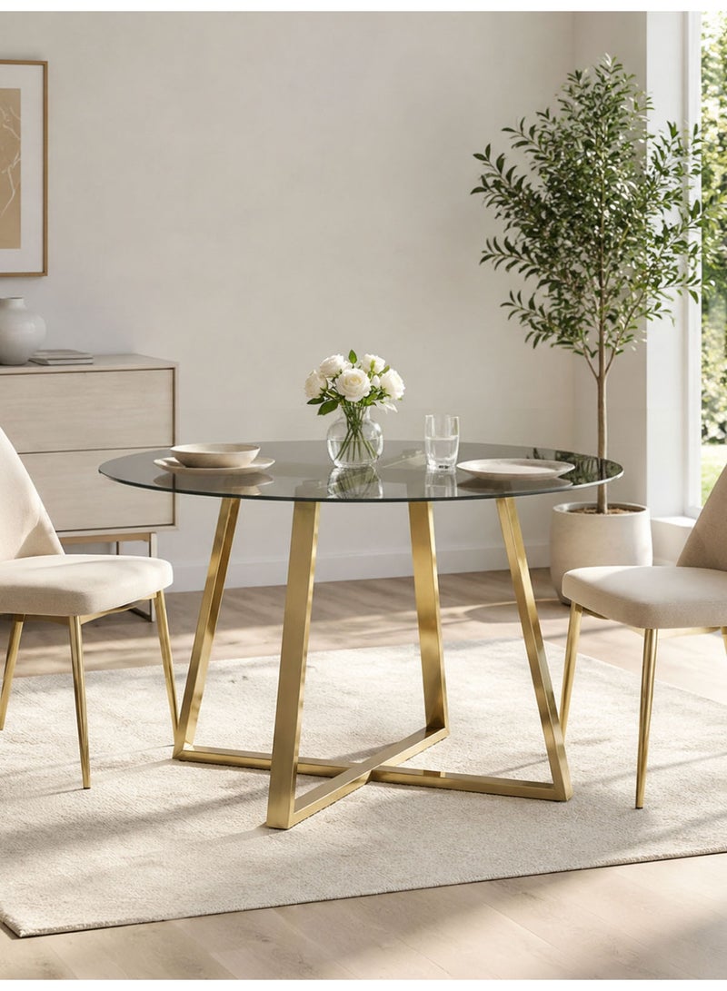 CHOIWIN Modern Round Glass Dining Table, Tempered Glass Kitchen Table, Contemporary Circle Dining Room Table for Living Room, Apartment 100*100*75CM - Image 1