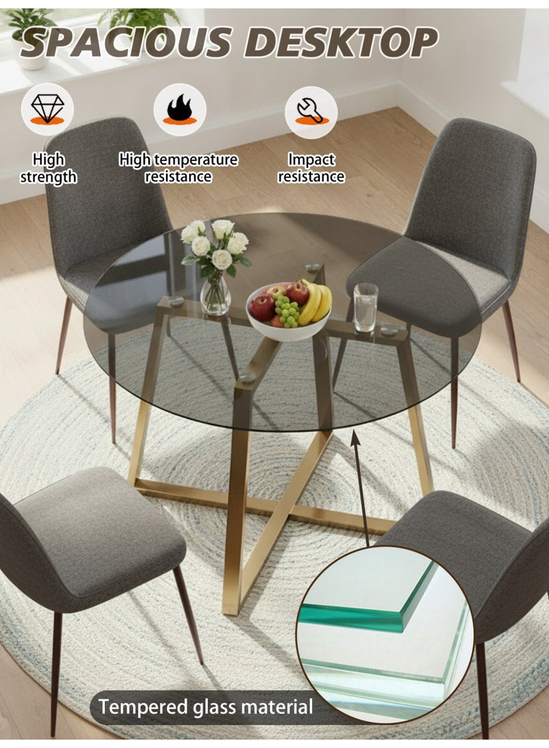 CHOIWIN Modern Round Glass Dining Table, Tempered Glass Kitchen Table, Contemporary Circle Dining Room Table for Living Room, Apartment 100*100*75CM - Image 4