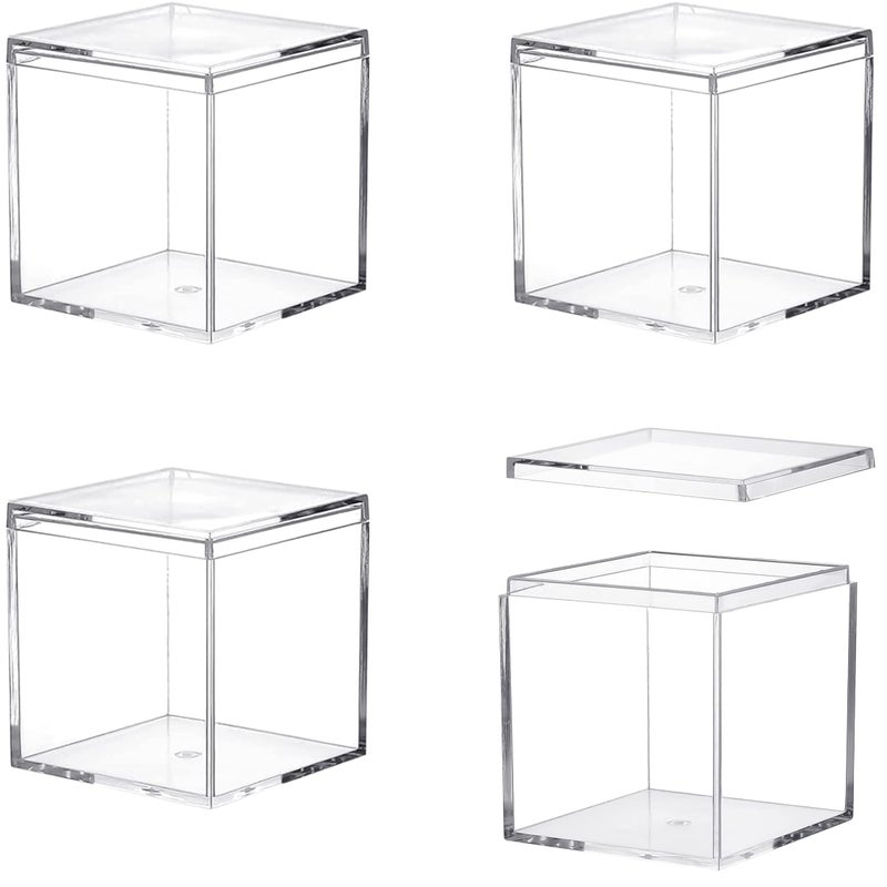 Acrylic Box Large Clear Display Boxes with Lid Transparent Square Cube Acrylic Storage Box for WeddingBirthday Party Decorations 4x4x4 Inch